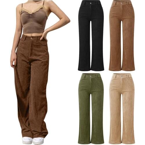 Fall Breathable Womens Trousers Comfortable New Clothing female Corduroy Mopping Stylish Drape Wide-leg Casual Trousers 2021