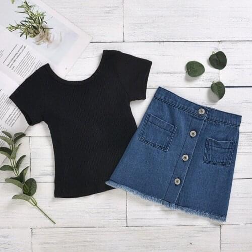 Baby Girl Sisters 2PCS 1-7Y Toddler Kids Baby Girl Vest Or Short Sleeve T-Shirt Tops Denim Skirt Outfit Sets Family Sisters