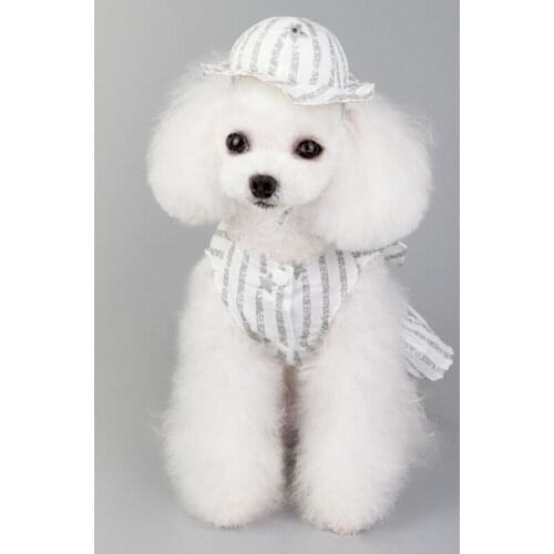 Dog Dress Comfortable Light Cotton Material Breathable Vertical Stripes Back Bow Design Bow Pet Dog Princess Skirt