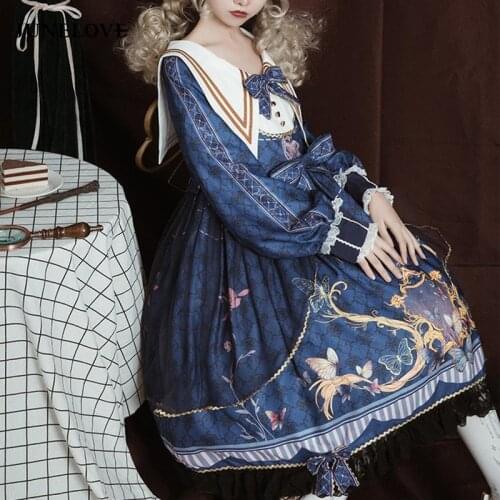 JuneLove Lolita Dress Victorian Lolita Elegant Gorgeous Butterfly Love Flying Printing Vintage Party Gothic Lolita Dress Vestido