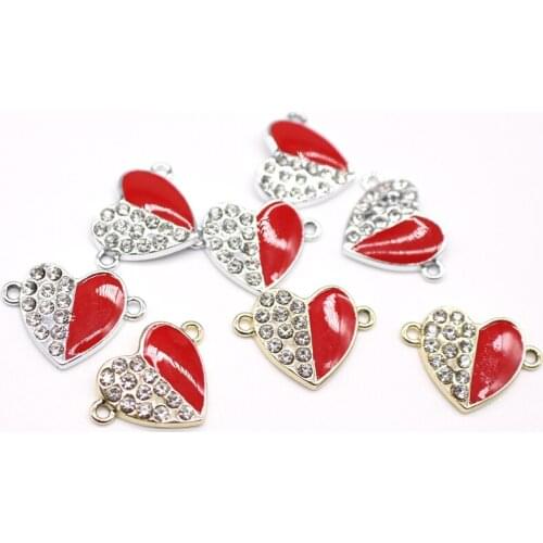 5pcs Cute Heart Love Bracelet Connector Findings Rhinestone Charms Diy Gold Necklace Pendant Accessories For Jewelry Make