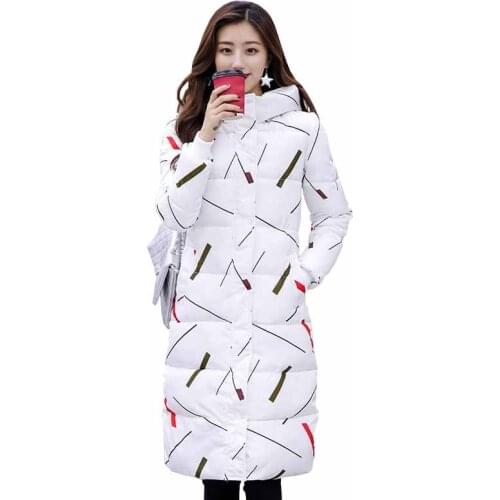 2019 new printed down cotton jacket women winter parkas Hooded long coat female thicken slim windproof cotton-padded jacket G511