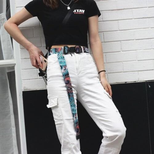 Hip-Hop Popular Mens Womens Belt Cashew Flower Canvas European American Trend Magnetic Buckle Belt For Young Couples