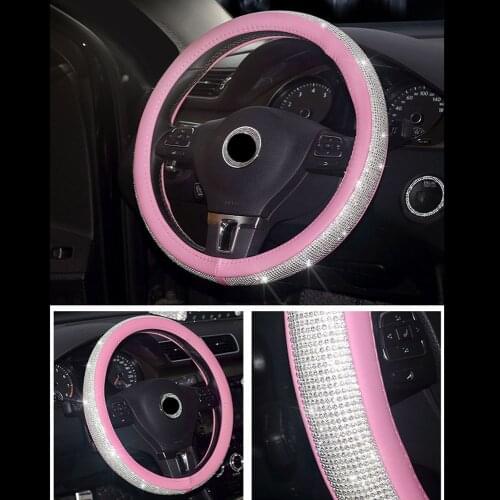 Luxury 38cm Universal Bling White Crystal Car Anti Slip Steering Wheel Cover Interior Accessories