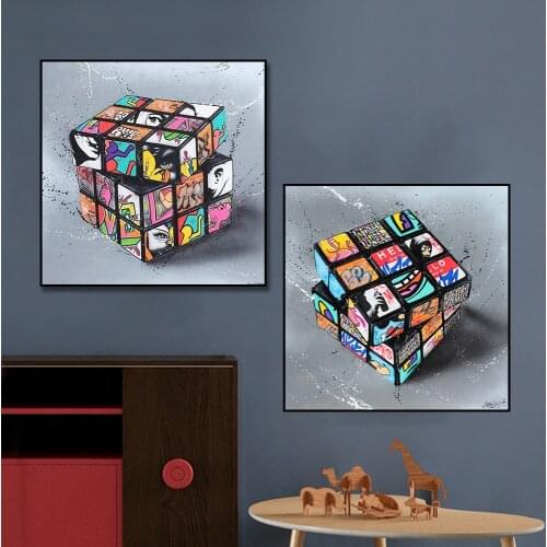 Modern Street Graffiti Art Rubiks Cube Canvas Painting Poster Print Wall Art Picture For Living Room Home Decor Frameless