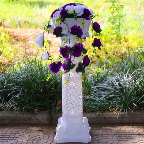 Wedding T Station Aisle Runner Centerpieces Props Hollow Roman Column with Artificial Rose Flower Set For Event Party Decor