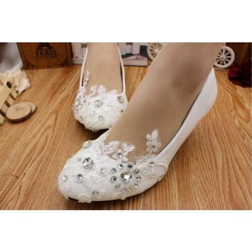 3cm low heel white lace wedding shoes for bride woman customized low high med heel lace flower applique bridal shoes HS064