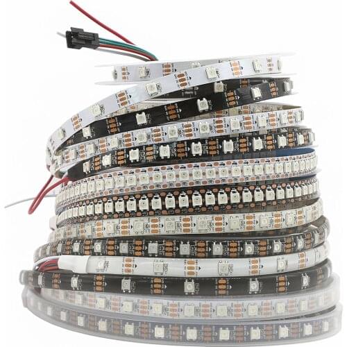 Smart Pixel WS2812B Led Strip Light 30/60/144 Leds/m WS2812 IC Individual Addressable Strip Black/White PCB IP30/IP65/IP67 5V