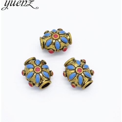 YuenZ 10pcs European Beads Big Hole Cloisonne style Enamel Beads antique gold Spacer Beads Plated For Charm Bracelets MakingR206