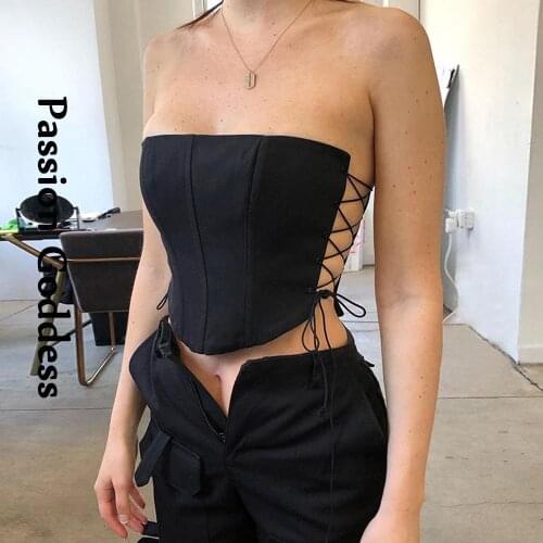 Side Hollow Out Bandage Strapless Tops Sexy Women Off Shoulder Tank Top Elegant Sleeveless Bustier Lingerie Party Tube Tops 2020