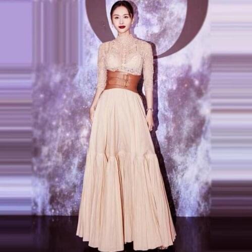 IVY HE 2021 Fashion Runway Summer Women High Waist Sashes Lace O Neck Patchwork Female Elegant Long Party Dresses Traf Robe ZA