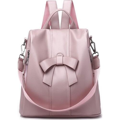 Anti-theft Backpack Lady 2019 New Fashion Multifunction Student Bags Soft Leather Bow Backpack In Women Casual Daypacks Travel