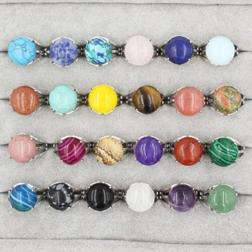 Reiki Healing Crystal Ring for Women Simple Round Natural Stone Finger Ring Agates Amethysts Purple Quartz Party Wedding Jewelry