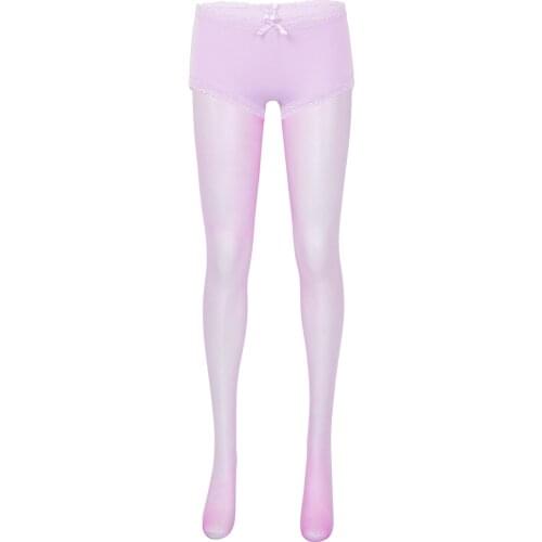 Womens Lingerie Pantyhose Underwear Glossy Lace Trim See-through Sexy Stockings Summer Elastic Waistband Sheer Tights Leggings