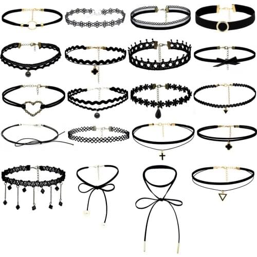 Women Sexy Layered Black Lolita Gothic Choker Necklace With Pendant Cross Collar Necklaces Set Fashion Jewelry Body Accessories