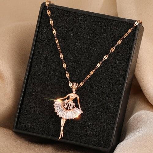 Sweet Elegant Ballerina Girl Crystal Zircon Pendant Women Necklaces Exquisite No Fade Stainless Steel Ladies Jewelry Female Gift