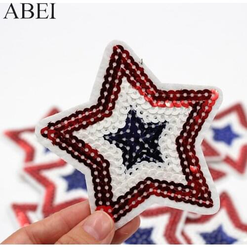 10pcs/lot Iron On Star Stickers Embroidered Sequined Sewing Motif Badge Handmade Clothes Fabric Patches Garment Iron Appliqued