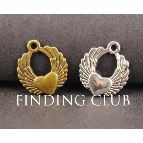 30 pcs 2 Colors Heart With Angel Wings Charms DIY Metal Bracelet Necklace Jewelry Findings A830/A831