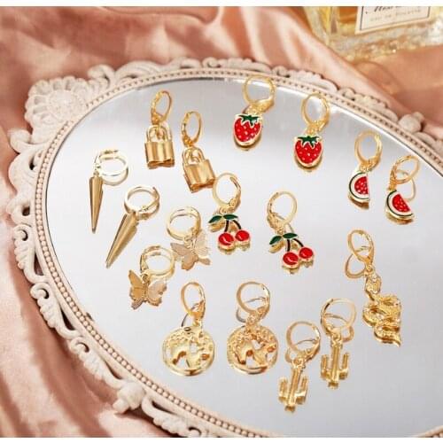 2021 Fashion 9 Pairs Snake Lock Butterfly Cherry Map Earrings for Women Party Wedding Jewelry