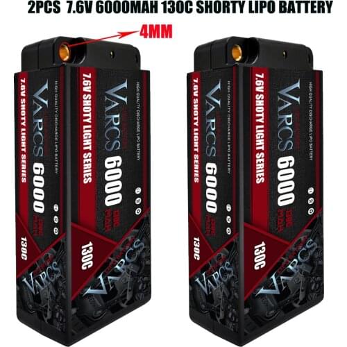 VARCS Lipo Battery 2S 7.6V 6000mah 120C 240C 4mm 5mm Bullet Competition Short for 1/8 1/10 Off-Road Buggy Truck Car