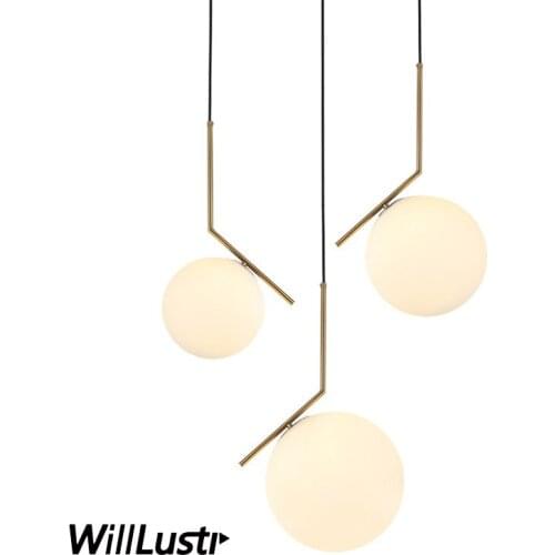 White Glass Ball Pendant Lamp Minimalist Iron Suspension Light Hotel Office Dining Bedroom Modern Luxury Gold Hanging Lighting