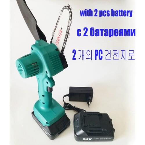 4 inch Cordless Electric Chain Saw 24V Lithium 2 Battery Charger Portable Rechargeable Mini Woodworking Saw EU Plug