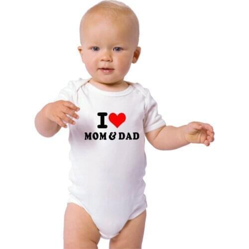 I Love Mom&Dad Newborn Boys Girls Bodysuit Infant White Cotton Toddler Baby Short Sleeve Jumpsuit Clothes Baby Clothes