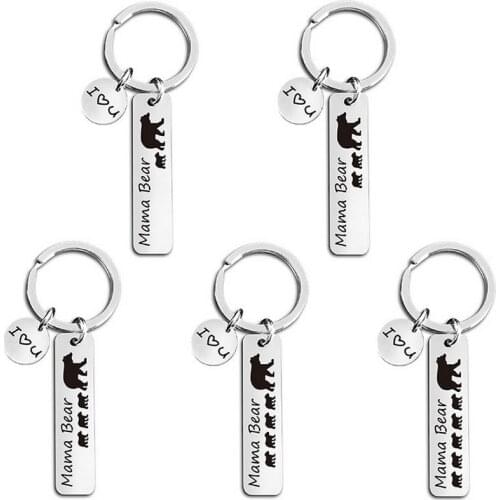 Stainless Steel MAMA Bear Keychain Silver Color Titanium Steel Laser Engraving Key Chain Disc High Quality Mothers day Gifts