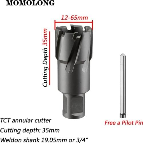 TCT Annular Cutter 12-65mm×35mm Magnetic Drill Bits With 3/4" Weldon Shank Carbide Magnetic Drill Bit For Metal Cutting Hole Saw