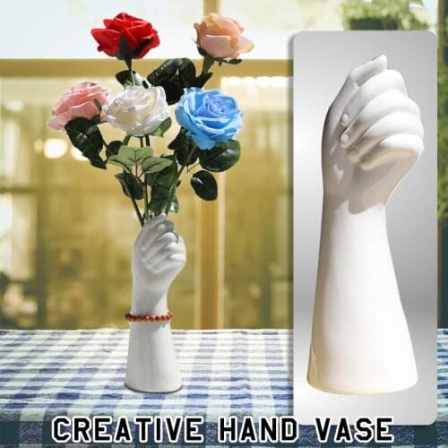 Creative Hand Shape Ceramic Vase Artificial Flowers Sculpture Pot Wedding Decor Modern Art Statues Dry Flower Planter Holder