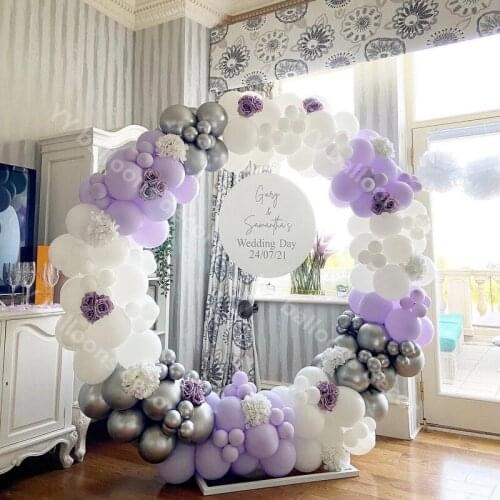 Maca Purple White Silver Latex Backgound Baby Shower Balloons Garland Arch Holiday Event Wedding Birthday Party Decor Decoration