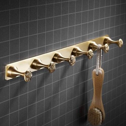 Brushed Gold Bathroom Robe Clothe Hook Soild Brass Nail Punched Wall Mount Key Hanger Rack/Holder/Shelf Bath Hardware Accessorie