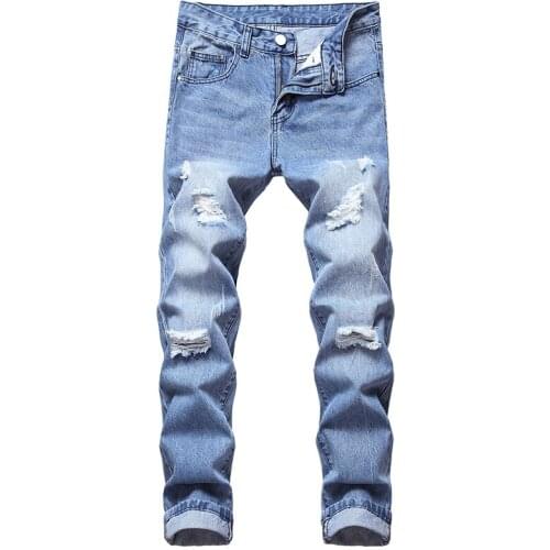 2021 New Fashion Mens Ripped Jeans Patchwork Hollow Print Pants Men Jeans Big Size 28-42 Straight Denim Long Trousers Classic