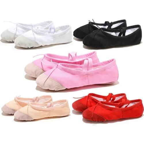 Soft black red white pink flat teacher kids ballet shoes for girls women ballet shoes children canvas