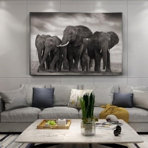 Black Africa Elephants Canvas Paintings Wild Animals Posters and Prints Scandinavia Cuadros Wall Art Pictures for Living Room