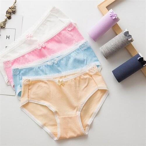 4PCS/Lot Children Cotton Underwear Young Girls Briefs Solid Low Waist Short Briefs Comfortable Ladies Panties TWY-0122-4p