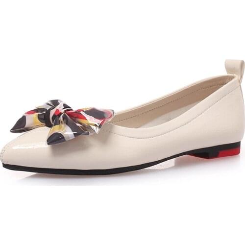 Institute of sweet wind bows 2019 new lighter -bottomed leather single woman shoes