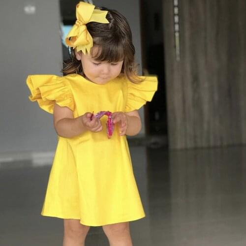 2021 New Summer Infant children Baby Girls Casual Dresses clothes Fly Sleeve Solid Bow Dress Clothes Dresses princess dress