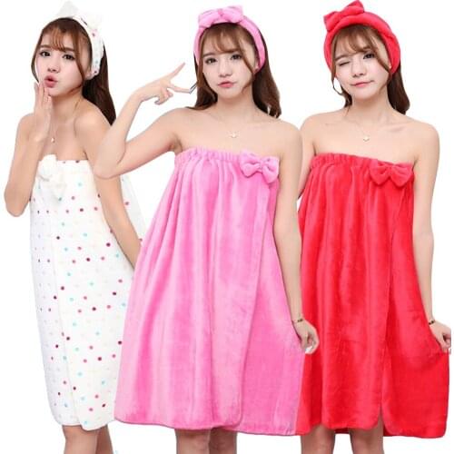 Super Absorbent Towel Sexy Cute Bow Wrap Flannel Nightgown Skirt Bra Bath Towel Microfiber Towel Lady Headband Set For Adults