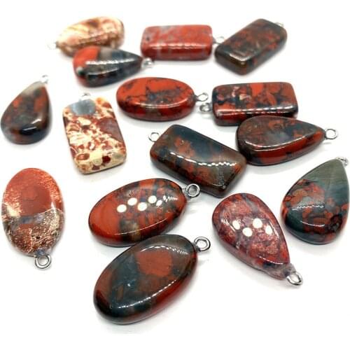 Natural Stone Wholesale Red Pendant Drop-shaped Egg-shaped Rectangular Rainbow Stone Pendant DIY Handmade Jewelry Accessories