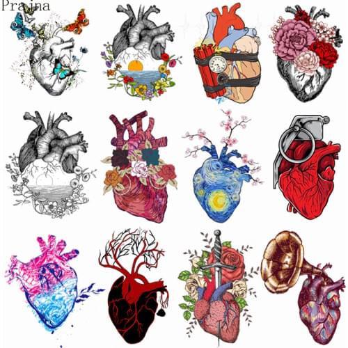 Prajna Patch Organs Anatomical heart Iron on Transfer Heat Vinyl Transfer Patches For Clothing Heart patch Applique Stickers