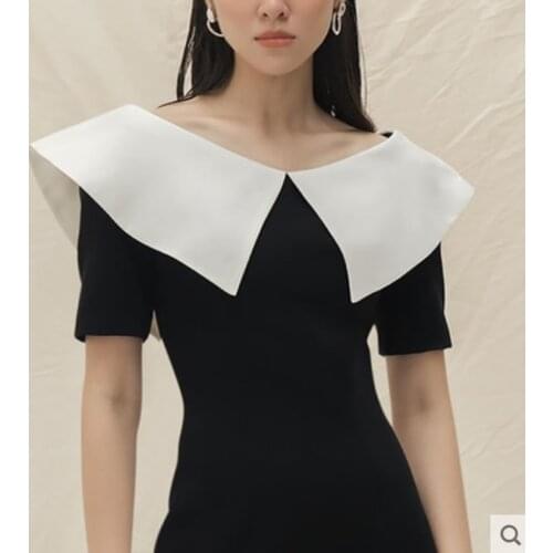 Big Turn-Down Collar penci Dress Black Elegant Party Office Women 2021 Ladies package hip Dresses