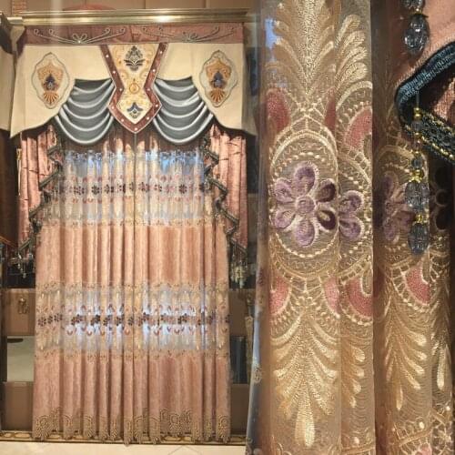 Fireworks pink European water soluble embroidery curtain finished semi shading living room bedroom finished curtain custom