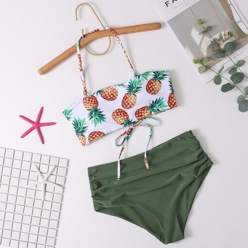 Sexy Bandeau Bikinis Women Pineapple Vintage Push Up Bikini Swimwear Lace Up Swimsuit High Waist Bathing Suit Beach Wear Biquini