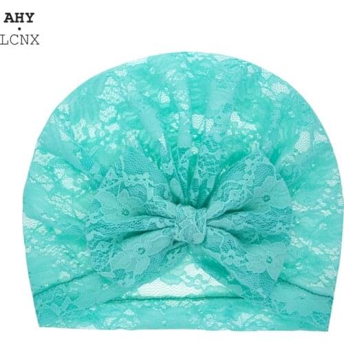 Newborn Baby Turban Hat For Girl Knot Bow Lace Hats Transparent Spring Summer Cap Infant Girls Hats Photography Props