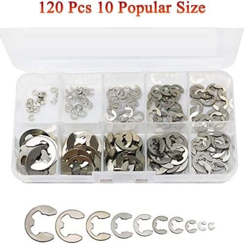 Stainless Steel E-Clip External Retaining Rings Circlip Assortment Kit 120 Pcs GB896 E E-type Buckle-shaped Split Washers
