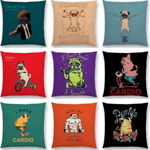 Funny Bulldog Interesting Pug Colorful Happy Life Bodybuilding Cute Dog Beautiful Cushion Cover Decor Sofa Throw Pillow Case