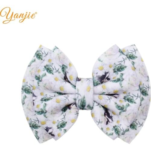 YANJIE 10pcs/lot Classical Printed 6" Puff Double Layer Hair Bow Barrette 2021 DIY Handmade Hair Accessories Hair Clip Headwear