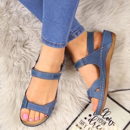 Women Flat sandals Soft Comfortable Velcro beach shoes