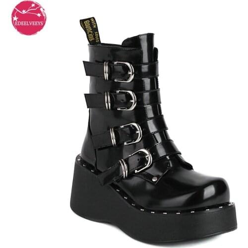 Women Punk Brand INS Hot Platform High Heels Gothic Style Vampire Wedges Shoes Cosplay Motorcycles Ankle Boots Harajuku Gothic